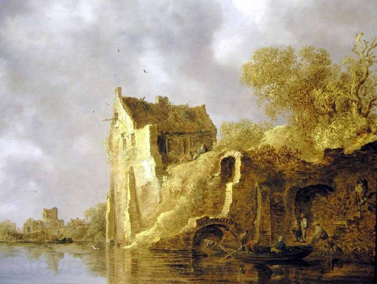 Jan van  Goyen River landscape with a ruin Germany oil painting art